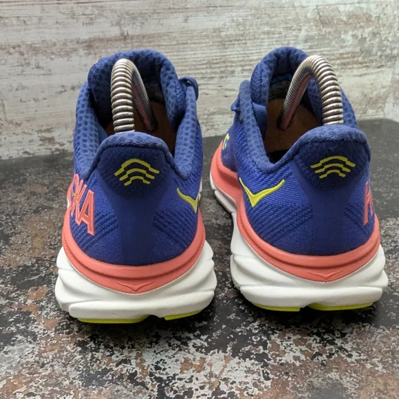 Womens Hoka One One Clifton 9 Running Shoes Sz 6.5 Used Blue Pink White - Picture 6 of 10